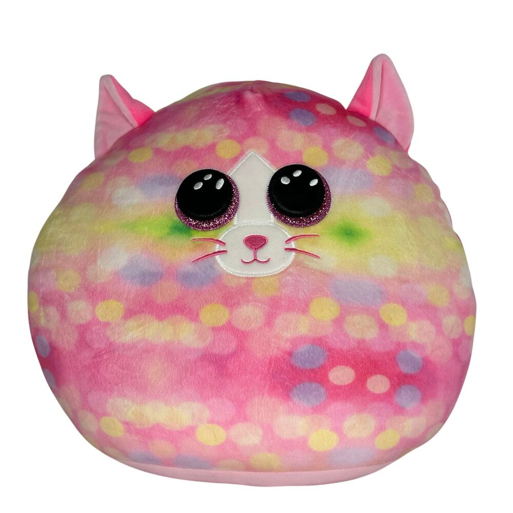 Ty Squish-A-Boos Sonny The Cat Plush 2022 14" Pink Pastel Sparkles Cute Stuffy